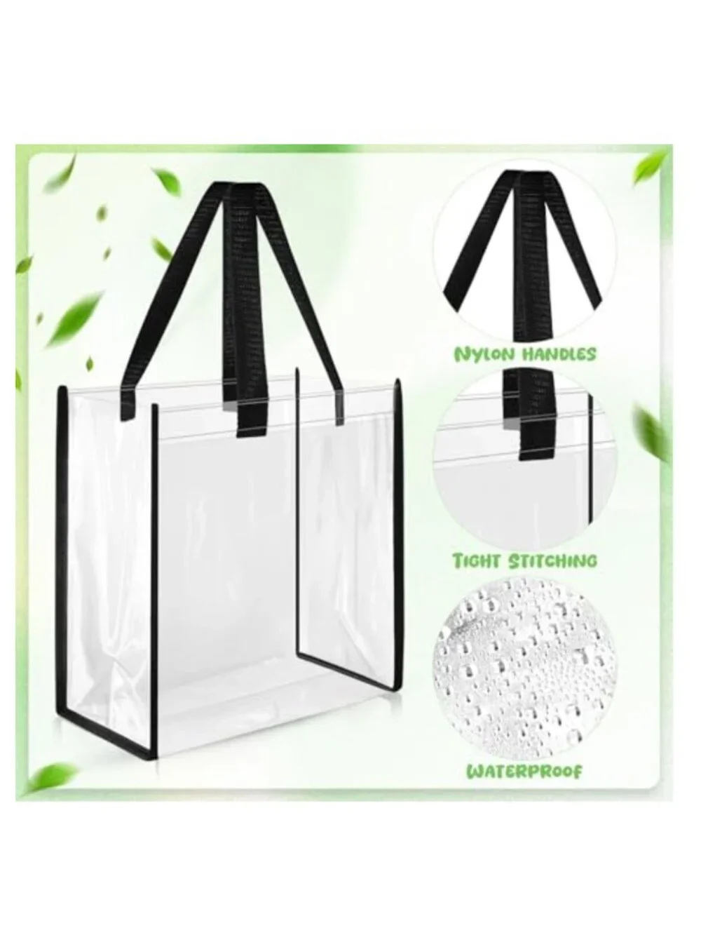 Clear Tote Bags Stadium Approved with Handles PVC Waterproof 42 Pack